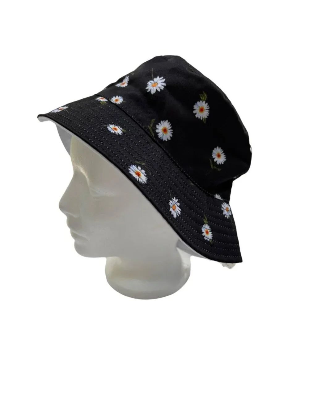 Alice + Olivia NWT Reversible Bucket Hat Black Daisy Print & White One Size